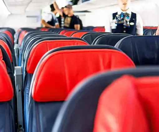 red blue airline seats