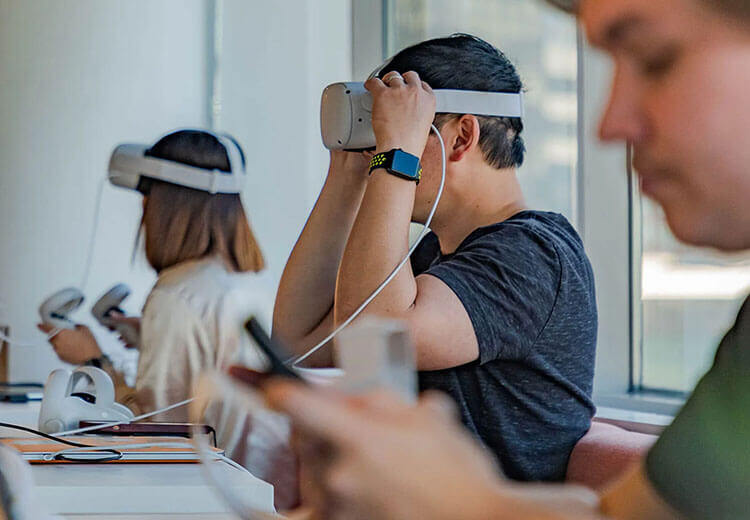 customer support team using VR headsets