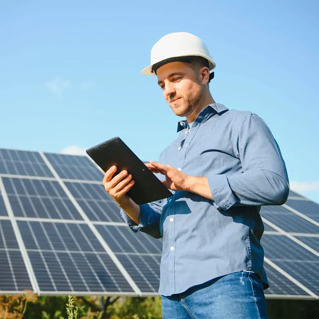 Energy and resources expert working on solar panels