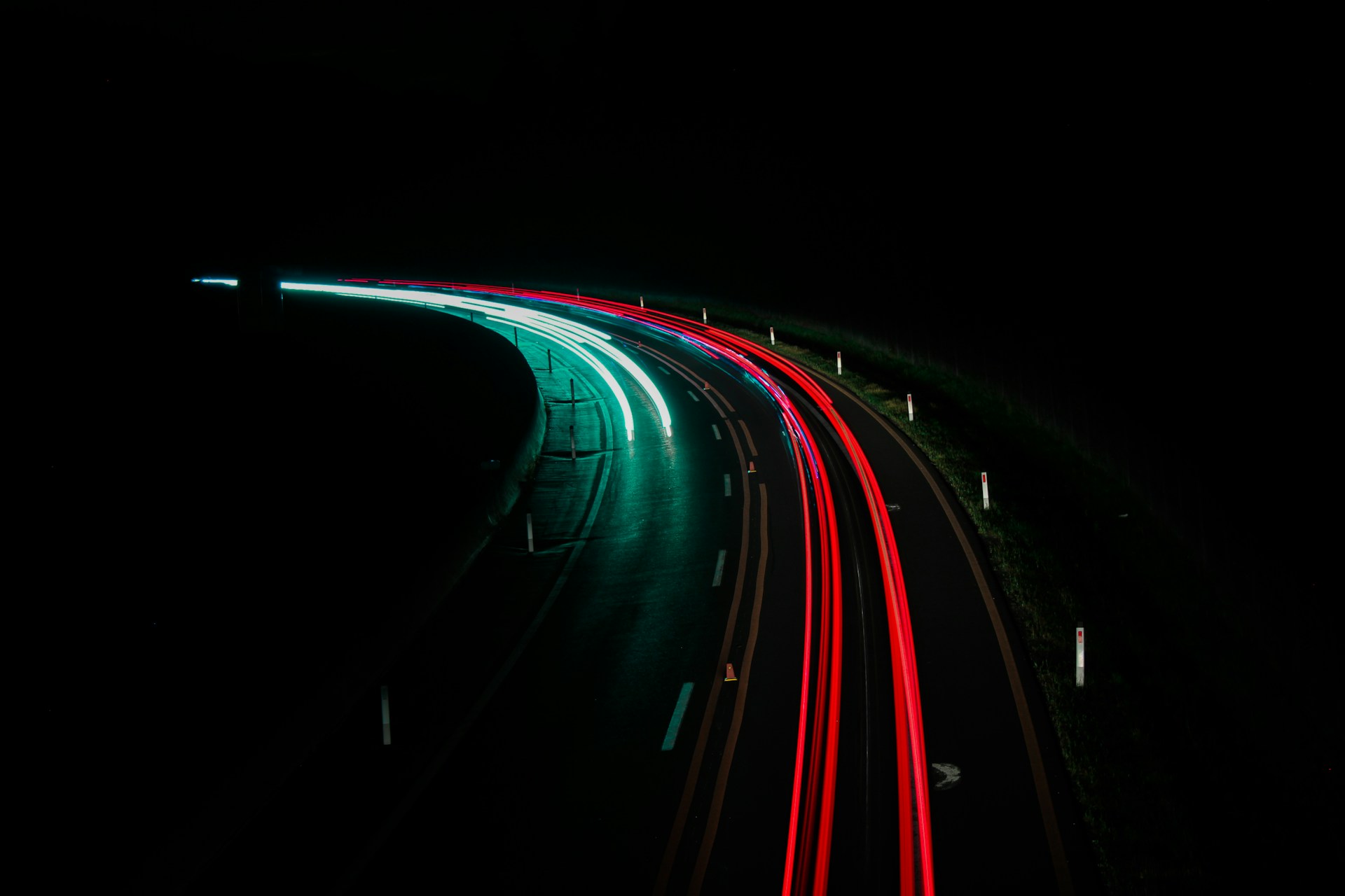 Highway with lights in the dark