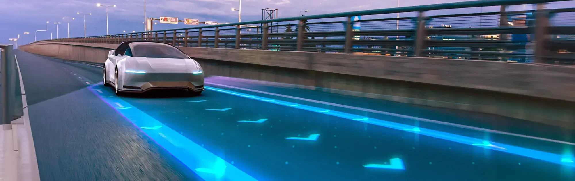 A car zooming on a highway, surrounded by vibrant lights. Experience the Recurring Revenue Revolution on Wheels.