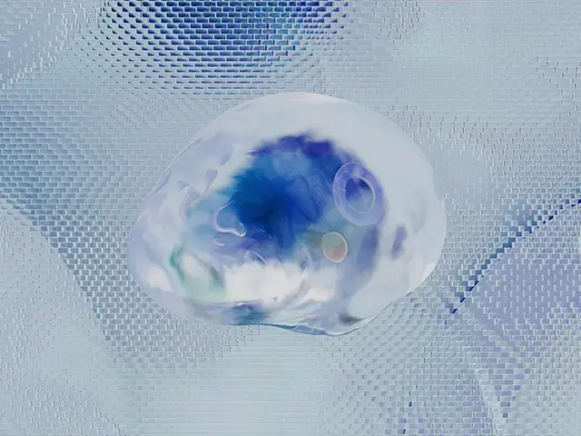 abstract rendering of a brain in blue over pattern background 