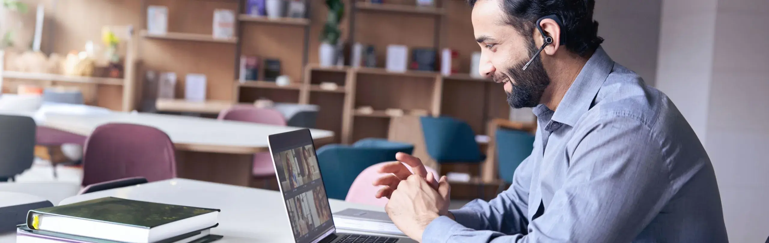 Man having a video conference on his notebook